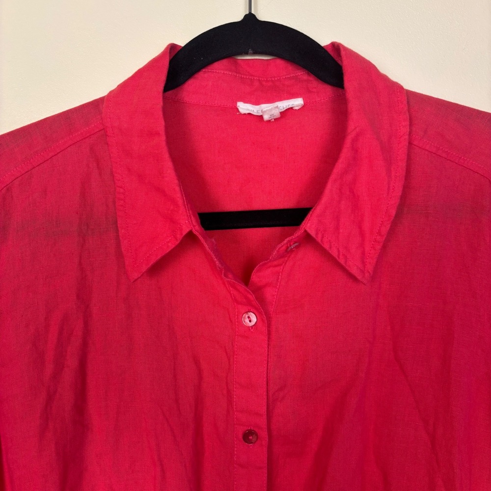EILEEN FISHER 100% Organic Linen Button Down Shirt Regency Red Women Size Medium - Picture 4 of 10